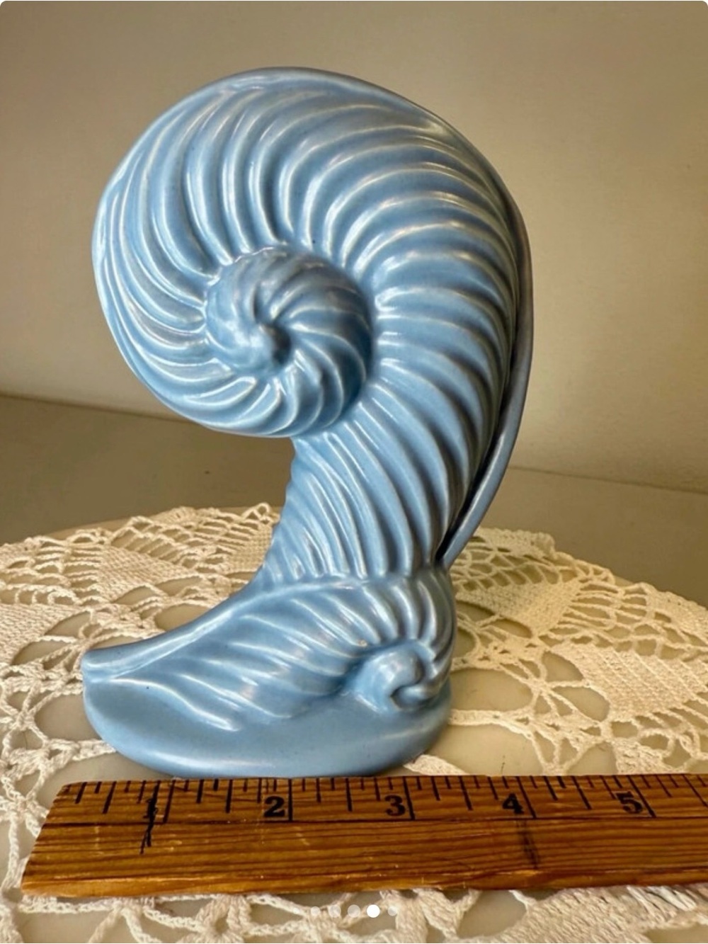 Vintage Royal Haeger Blue Nautilus Shell Vase original sticker